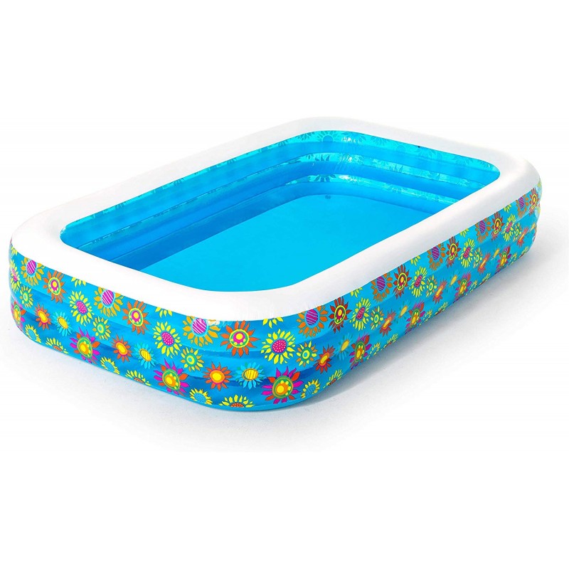 Bestway - 54121 - Piscina Family Rettangolare 3 Anelli Con Decoro Fiori Cm. 305X183X56