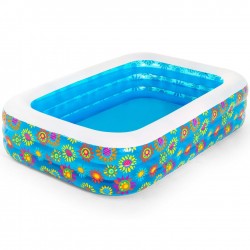 Bestway - 54120 - Piscina Family Rettangolare A 3 Anelli Con Decoro  Fiori Cm. 229X152X56