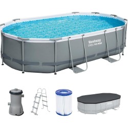 Bestway 56448 Powee Steel Ovale 488x305x107cm con Pompa di Filtraggio, Scaletta, Telo di Copertura