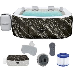 Bestway Idromassaggio Lay-Z-Spa Hollywood Luxe AirJet con luci LED, 4-6 persone, nero effetto marmo 6001F