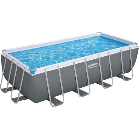 Bestway 56671 Power Steel 488x244x122cm - Piscina Fuori Terra in PVC Rettangolare con Pompa di Filtrazione a Sabbia, Scaletta, 