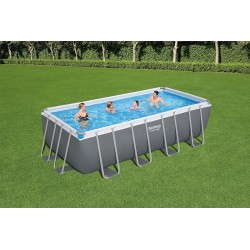 Bestway 56671 Power Steel 488x244x122cm - Piscina Fuori Terra in PVC Rettangolare con Pompa di Filtrazione a Sabbia, Scaletta, 