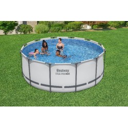 Bestway 56420 Power Steel Pro MAX 366x122cm - Piscina Fuori Terra Rotonda con Pompa di Filtrazione, Scaletta, Telo di Copertura