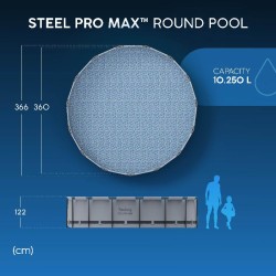 Bestway 56420 Power Steel Pro MAX 366x122cm - Piscina Fuori Terra Rotonda con Pompa di Filtrazione, Scaletta, Telo di Copertura