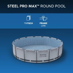 Bestway 56420 Power Steel Pro MAX 366x122cm - Piscina Fuori Terra Rotonda con Pompa di Filtrazione, Scaletta, Telo di Copertura