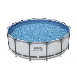 Bestway 5612X Power Steel Pro MAX 427x122cm - Piscina Fuori Terra Rotonda con Pompa di Filtrazione, Scaletta, Telo di Copertura
