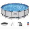 Bestway 5612Z Power Steel Pro MAX 488x122cm - Piscina Fuori Terra in PVC Rotonda con Pompa di Filtrazione a Cartuccia, Scaletta