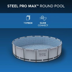 Bestway 5612Z Power Steel Pro MAX 488x122cm - Piscina Fuori Terra in PVC Rotonda con Pompa di Filtrazione a Cartuccia, Scaletta