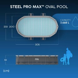 Bestway 5614A Power Steel 305x200x84cm - Piscina Fuori Terra Ovale con Pompa di Filtraggio
