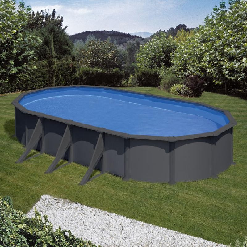 Piscina acciaio GRE Serie ANTRACITE 730x375 h120 ovale KIT730GY